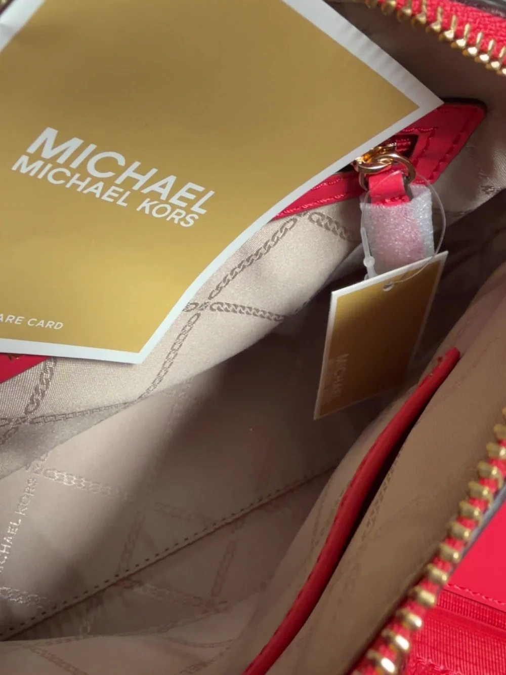 Michael Kors Coral-Red Logo Crossbody Bag with Gold Hardware